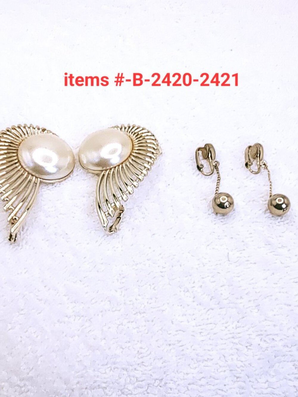 2 Pair of SARAH COV. clip on Earrings, items # B-2420-2421, wt. 50 grams.